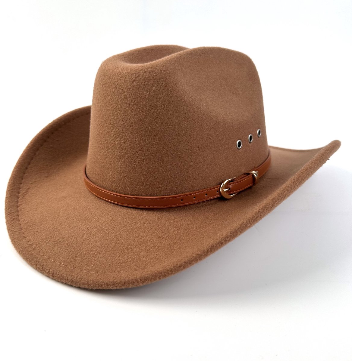 Vilt Cowboyhoed - Klassieke Fedora voor Dames en Heren - Brede Rand Met Riemgesp voor Buitengebruik - Bruin