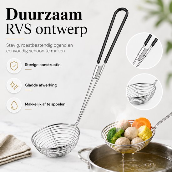 Fondue Netjes - Hotpot Zeefjes - Chinese Fondue - Fondue mandjes - Fondue zeef - RVS - 27.5CM - 4 Stuks - Zwart — afbeelding 4