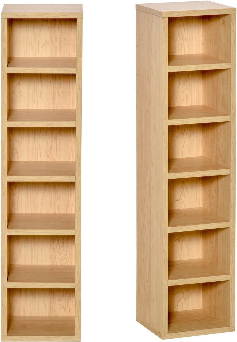 Set van 2 kolomplanken opbergkast CD-DVD 6 + 6 vakken dim. 21L x 19B x 88H cm capaciteit max. 160 CD's naturel
