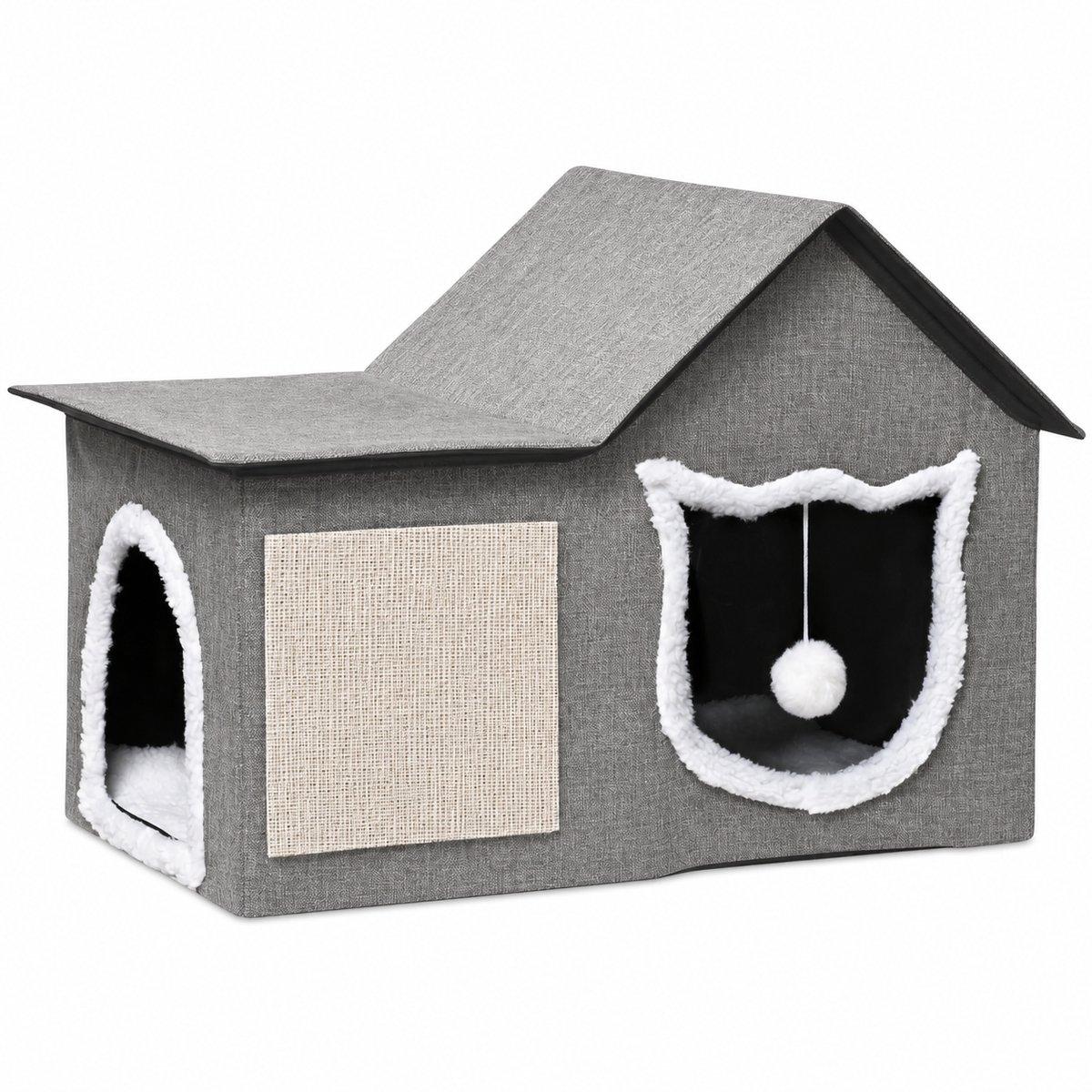 Kattenhuis - Voor buiten - Hok - Kooi - Bench - Ren - 1 verdieping - duurzaam - Grijs, crèmewit