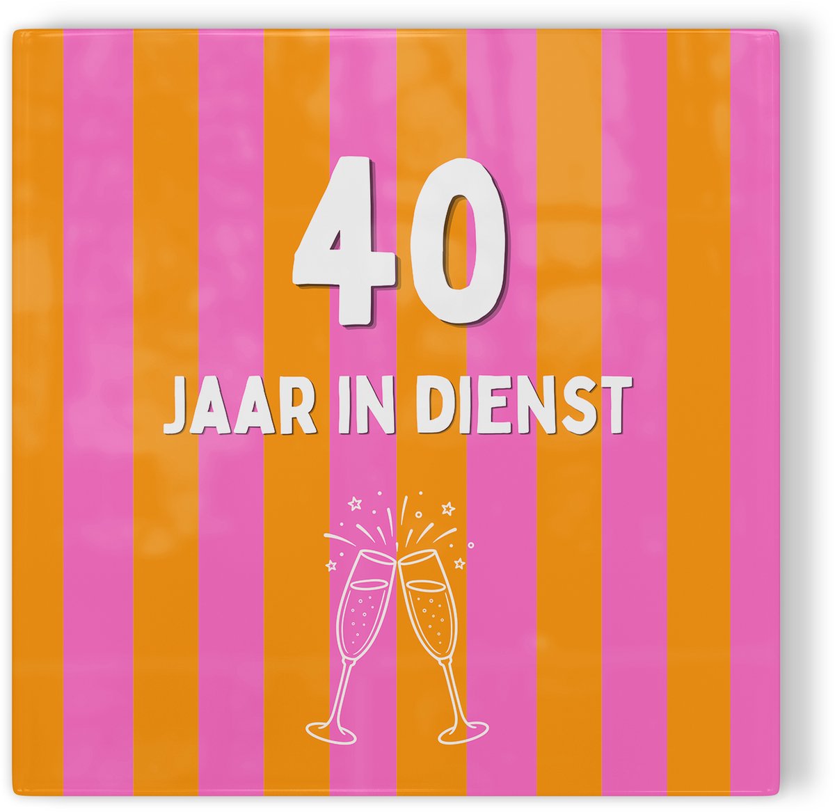 Tegeltje Jubileum roze oranje 40 jaar in dienst - tegeltje jubileum - tegeltje met tekst