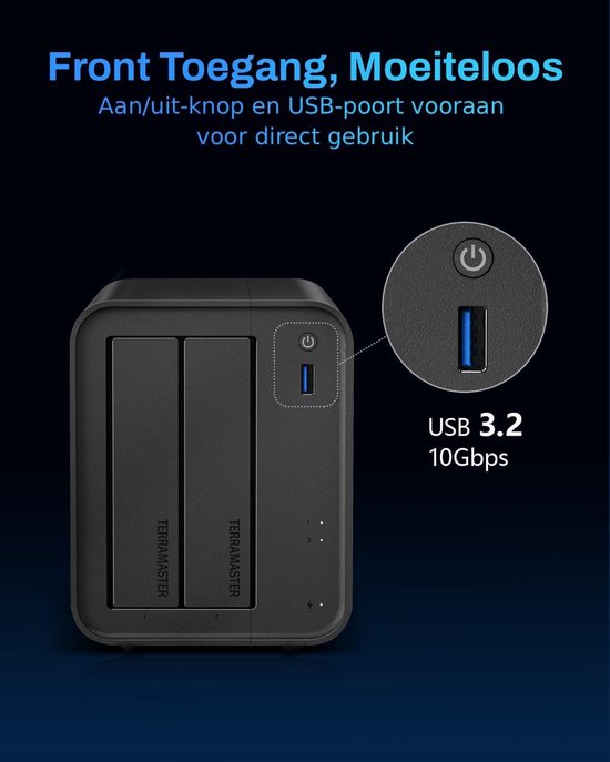 Netwerk Opslag - NAS Server - Thuisgebruik Multimedia - Intel Quad-Core - 2-Bay 60TB - Zwart — afbeelding 3