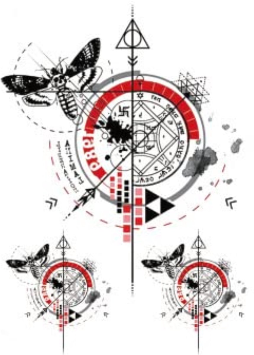 Temporary Tattoo Kompas Libellen (A5 formaat) [Neptattoo - Tijdelijke tatoeage - Nep Fake Tattoos - Water overdraagbare festival sticker henna outfit tattoo - Glitter tattoo - Volwassenen Kinderen Jongen Meisje]