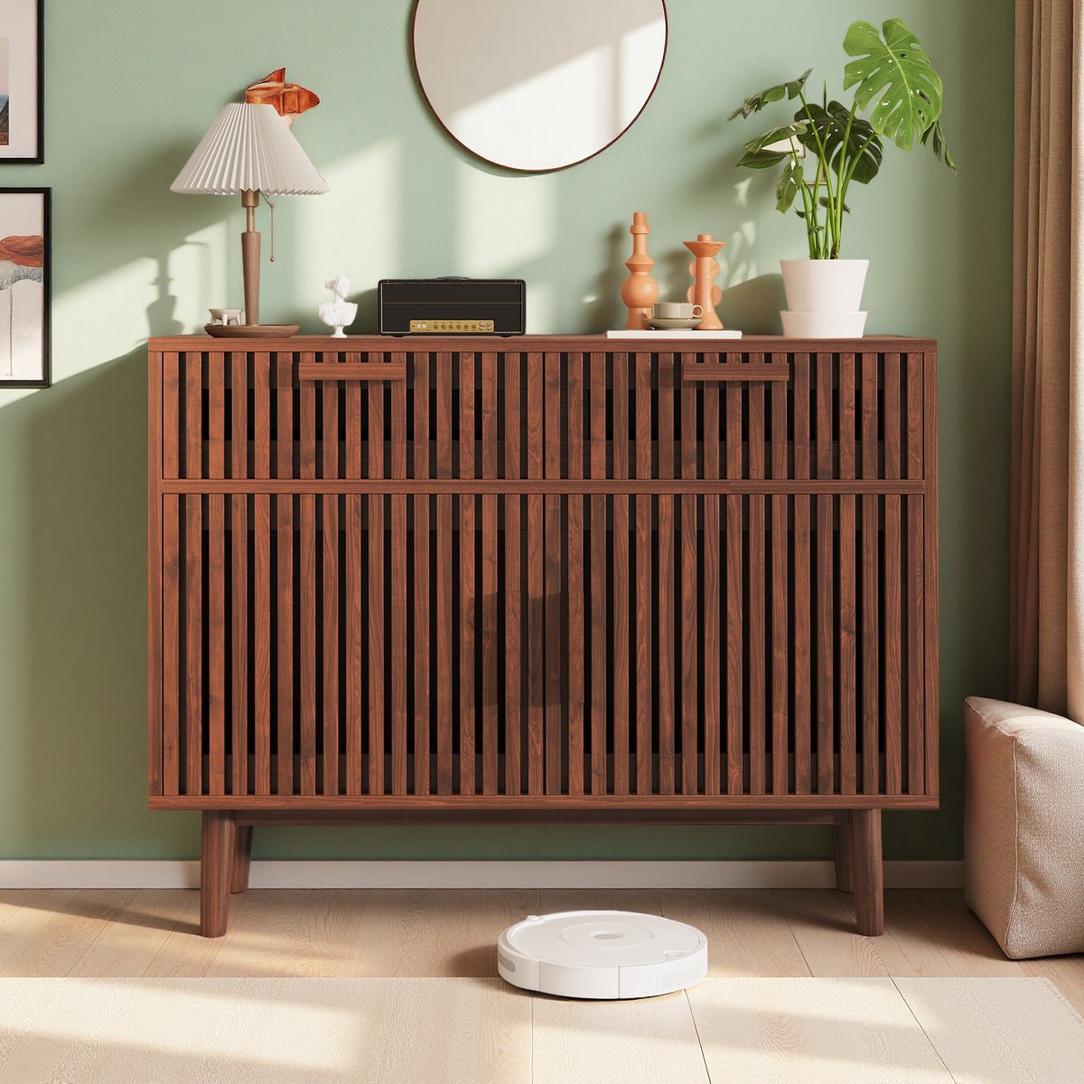Keukenkast, Dressoir met Lades, Opbergkast met Deuren, Gemaakt van Hout, Rustieke Stijl, Ideaal voor Woonkamers en Keukens, 100 x 80 x 35 cm