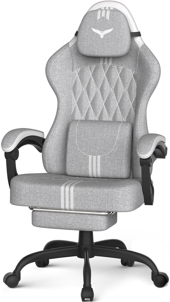 Arvioo Gaming Stoel LW610 - Voetensteun - Massage lendenkussen - Verstelbaar - Grijs-Wit