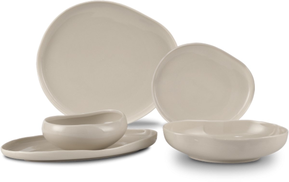 Bricard Barles - Porseleinen Dinner Set - Serviesset - 25-delig - 6-Persoons - Taupe - Japandi