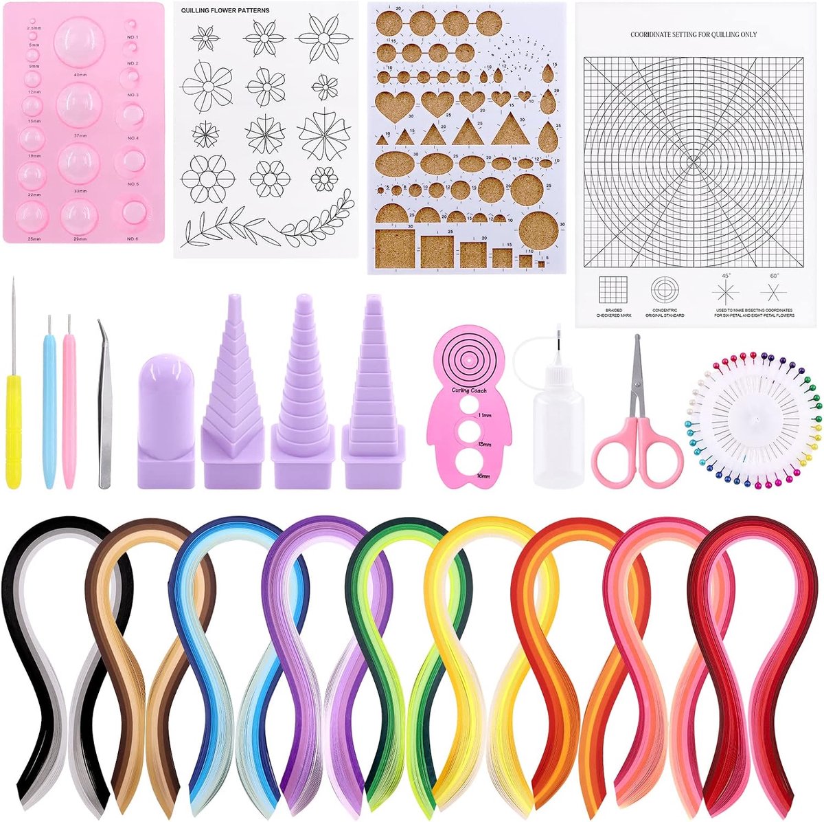 64-stuks papier quilling kit, 45 kleuren, 900 stroken papier met benodigde gereedschappen voor beginners, gevorderden, doe-het-zelf handwerkquillingset