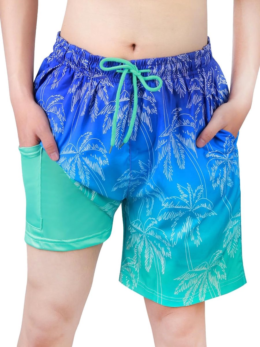 Zwembroek voor jongens, 2 en 1, sneldrogend, met boxershorts, liner en zwembroek voor kinderen, met zakken en verstelbaar trekkoord