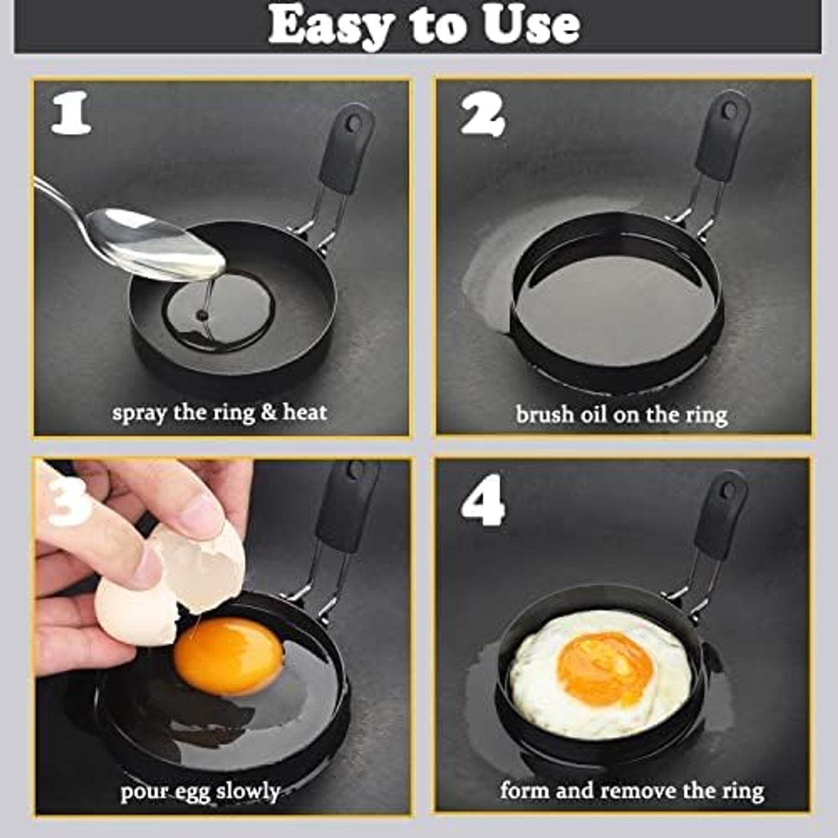 3,5 inch roestvrij staal anti-aanbak eierringen voor omelet set van 4