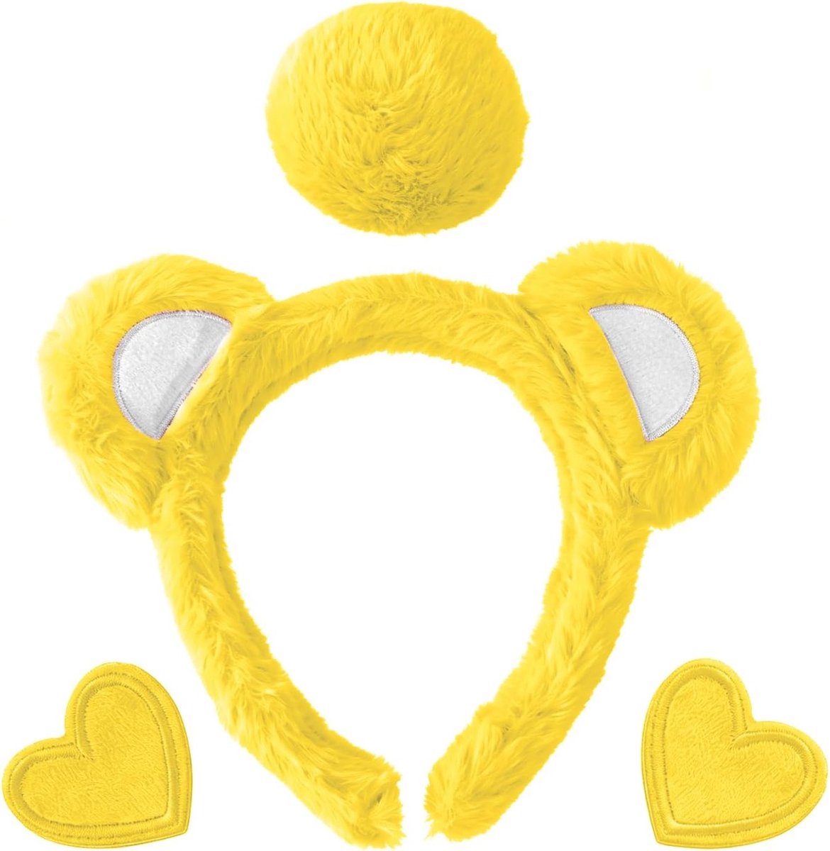 Oren Set met Staart en Hartspeld voor Teddybeer Kostuum, Verkleedaccessoires voor Feestjes en Wereldboekendag, Geel