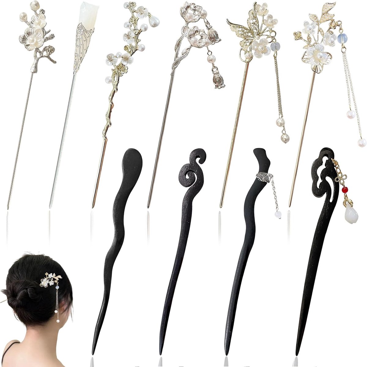 Haarspelden, Vintage Haarstok Haarspeld met Kwastjes Bloem Haaraccessoire voor Dames Hanfu Kapsels