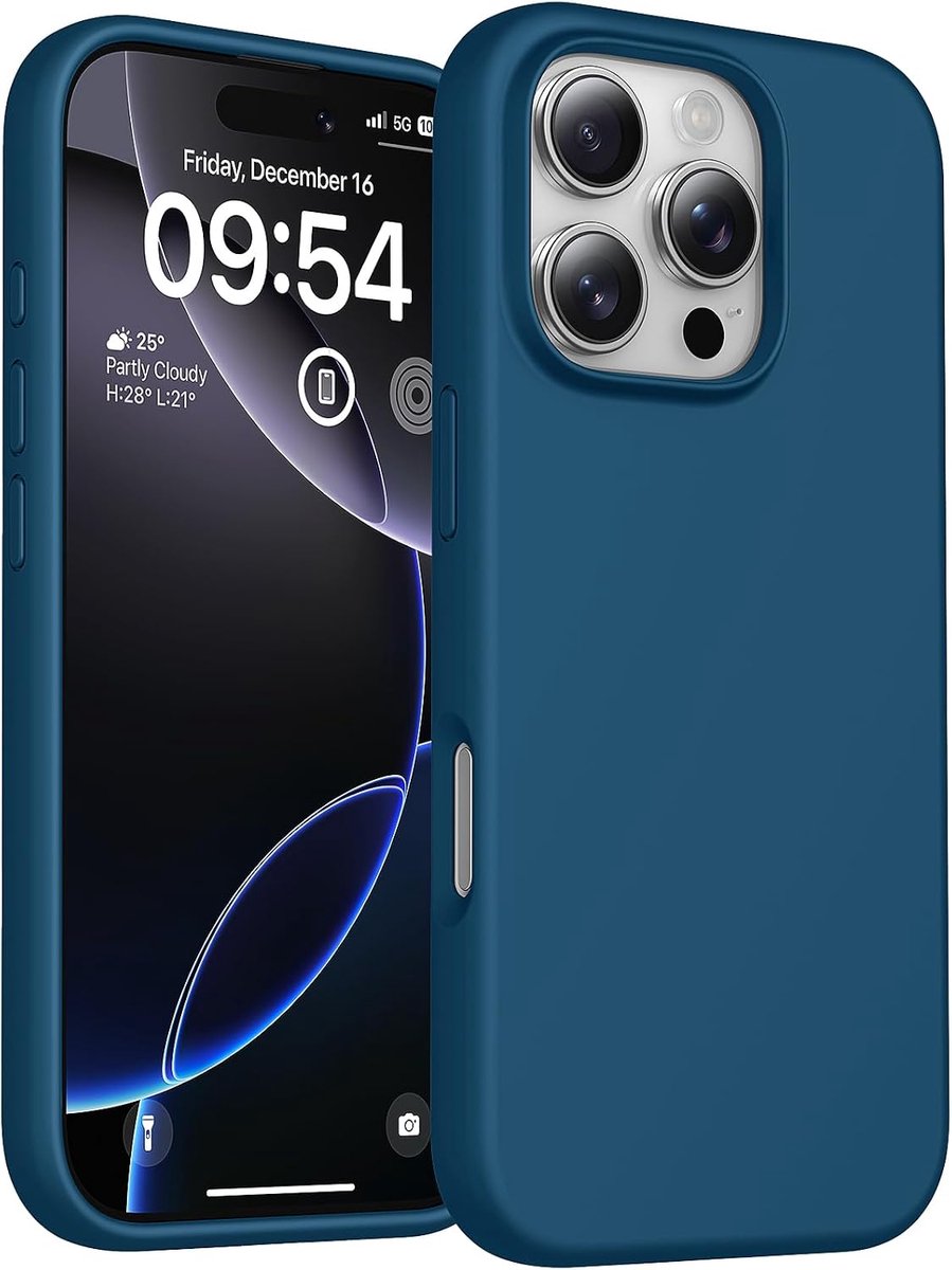TOCOL voor iPhone 16 Pro Max Case Siliconen Hoesje, Middernachtblauw | Schokbestendig, Anti-Vingerafdruk Anti-Slip Krasbestendig, Meerkleurig, Dun Zijdezachte Volledig Lichaam Beschermhoes