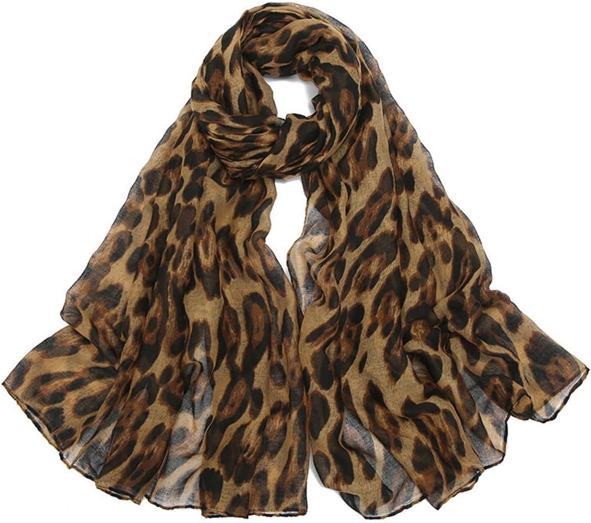 Sjaal voor dames, chiffon met luipaardpatroon, koude en warme