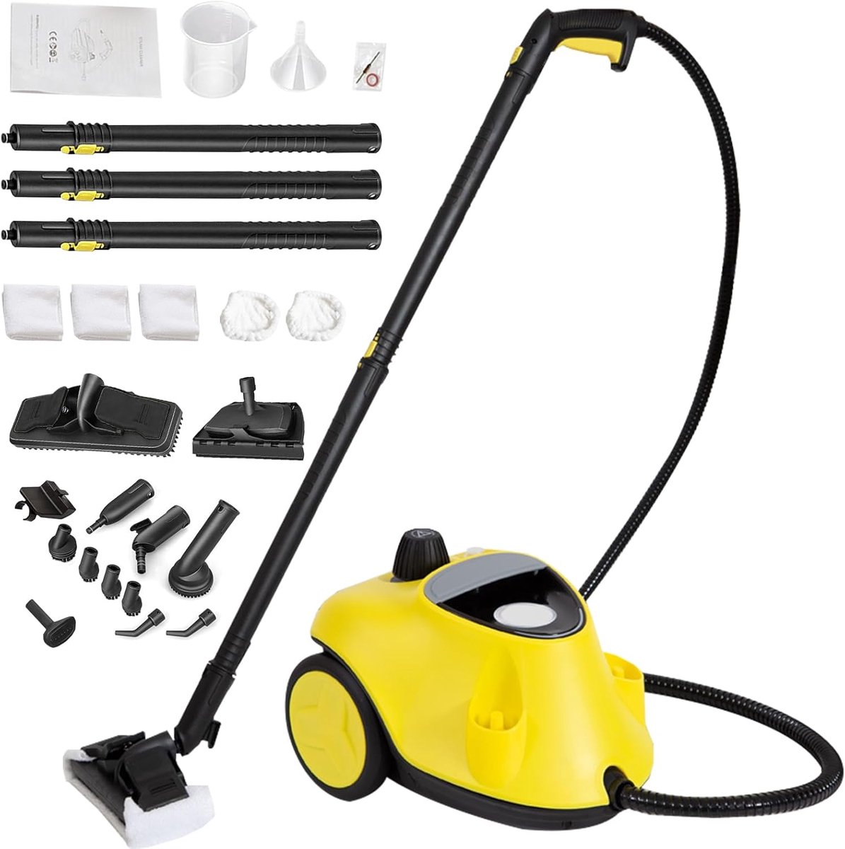 2100 W stoomreiniger met 29 accessoires, multifunctioneel handstoomapparaat met 2,1 l tank, 5 bar stoomdruk, vloerreinigingsset en sproeiers, water laag alarm, voor tapijt, tegels, ramen