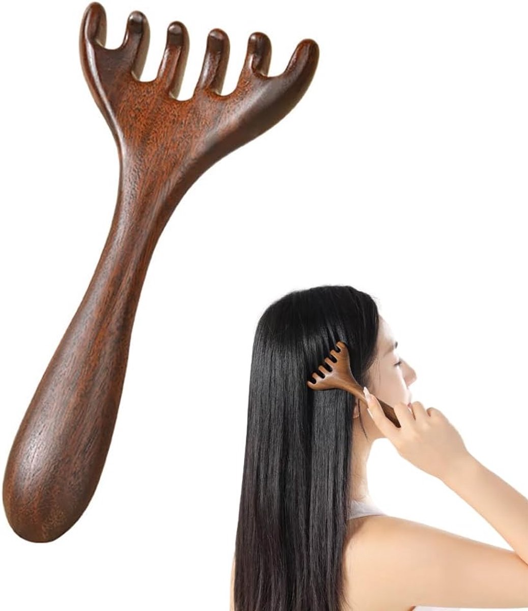Hoofmassage van hout, guasha-kam, massagekam en schrapen, massagegereedschap, hoofd-/gezicht/nek/full-body massage voor spa- en ontspanningstherapie (A1)