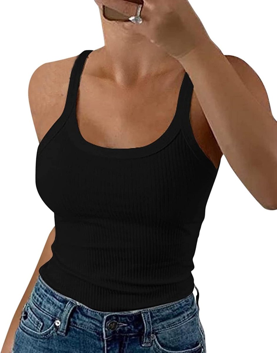 Dames Tops Zomer Sexy U-hals Geribbeld Spaghetti Top Slim Fit Cami Effen