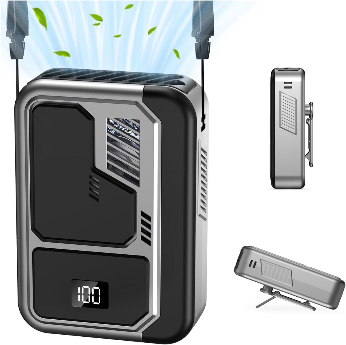Mini ventilator met batterij met 3 snelheden 4-in-1 - Draagbaar - Oplaadbaar - USB - Kleine ventilator voor buiten en reizen - Cadeau voor mannen en vrouwen - Grijs