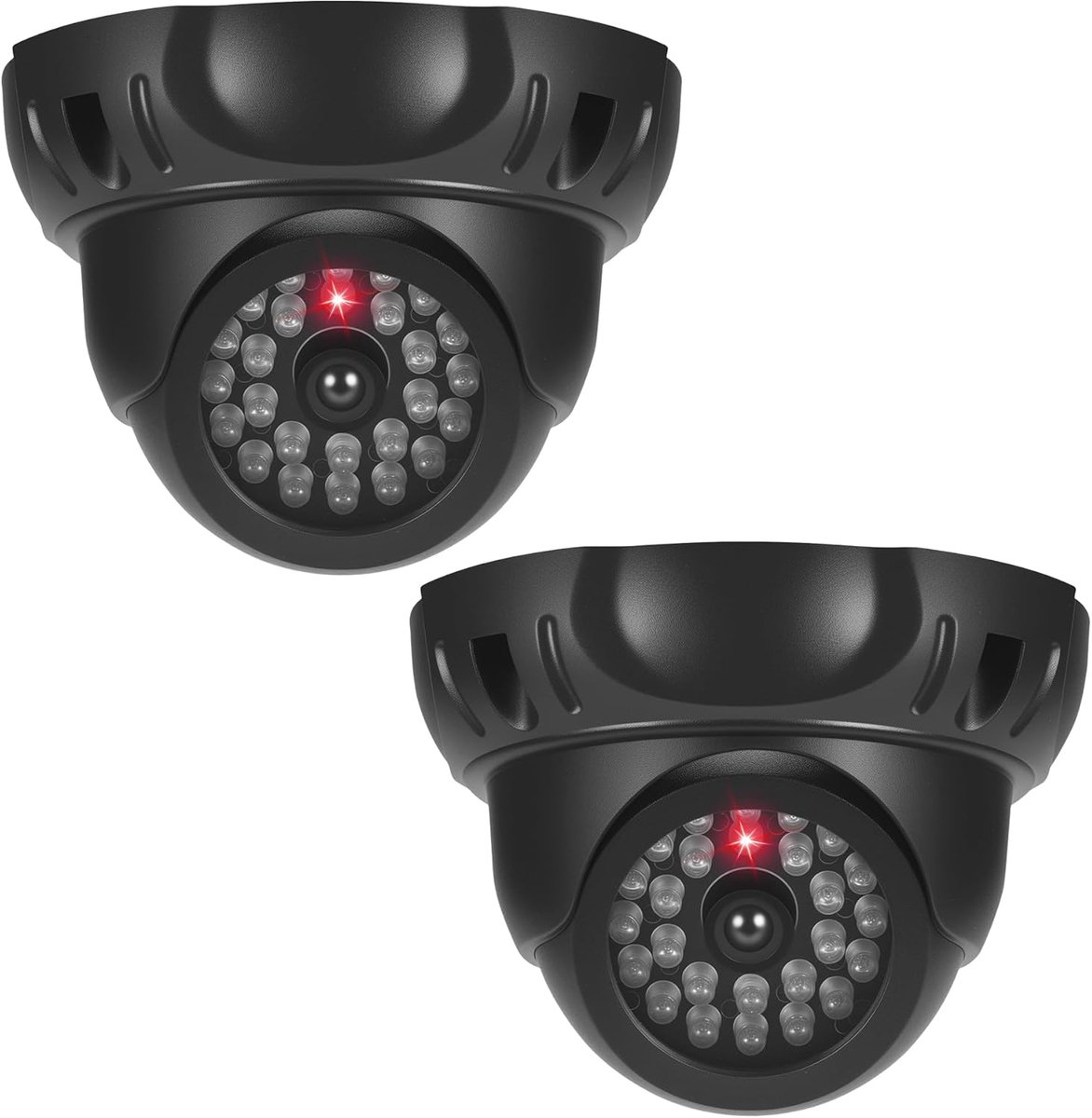 2 stuks nepcamera, CCTV dummy draaibaar, camera voor buiten, met knipperende rode led, nepcamera, wand- of plafondmontage, voor binnen en buiten (zwart)