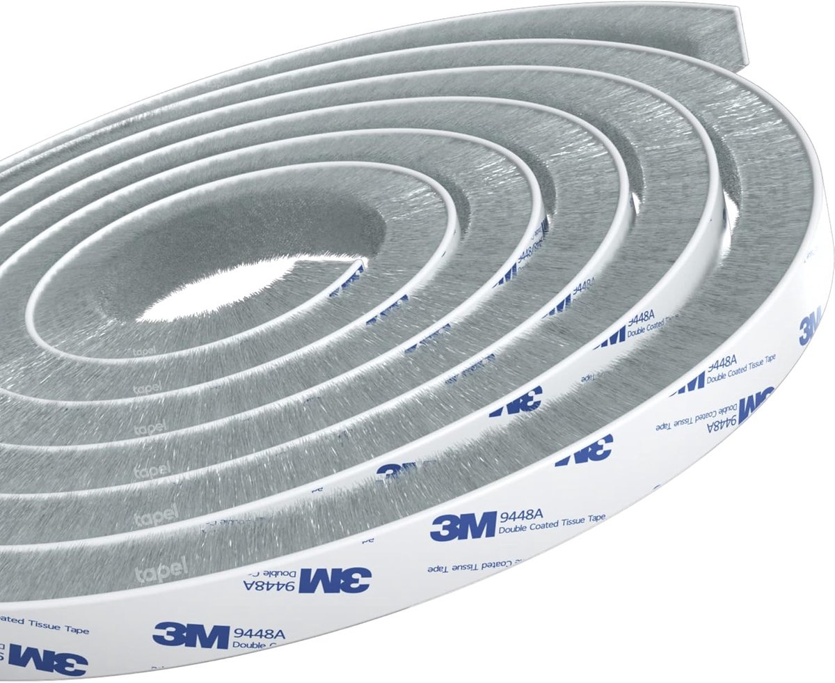 SnelShoppen - Brush Seal DE 5m x 9mm x 5mm - Zelfklevende tochtstrip van siliconen voor deur en raam - Ideaal voor isolatie en energiebesparing
