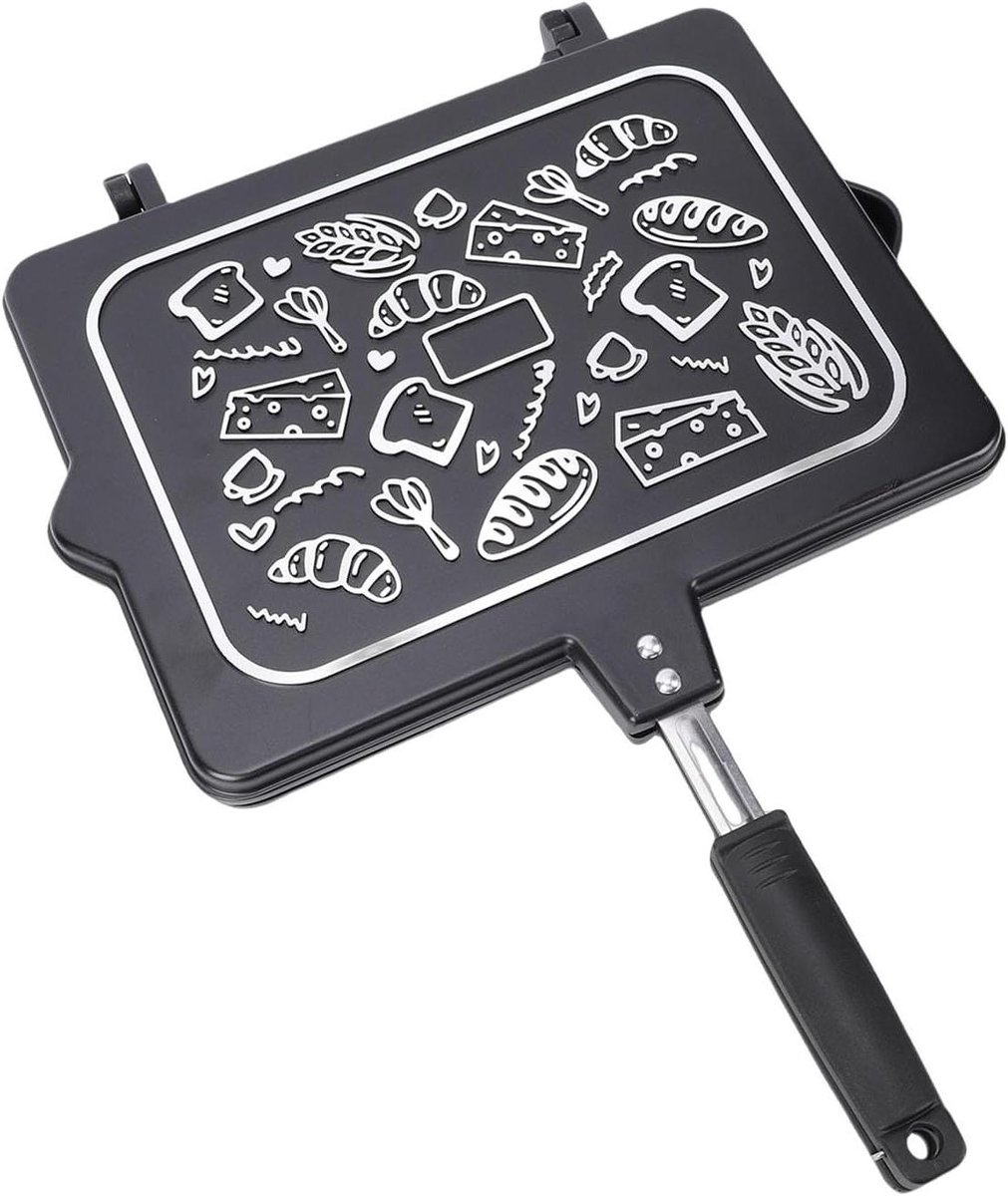 Sandwich Grill Pan - Tosti IJzer Gevuld - Ontbijt Maken - Dubbelzijdig Gestreepte - 49D x 36B x 4H cm