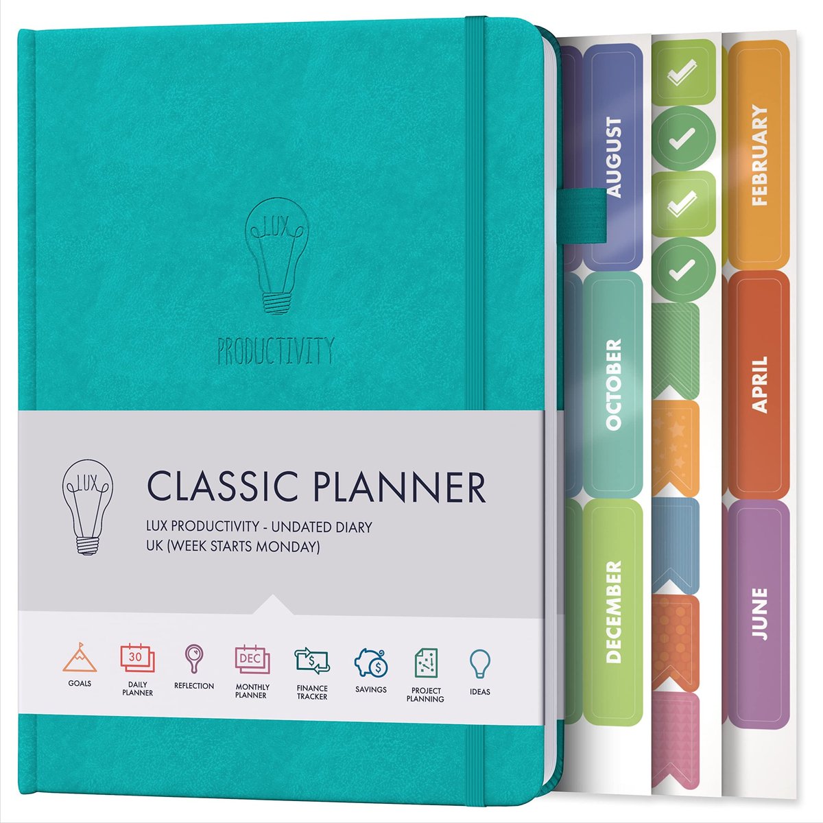 Omgoods - AQUAMARINE PRODUCTIVITY PLANNER - Ongedateerde Agenda voor Doelen en Reflectie