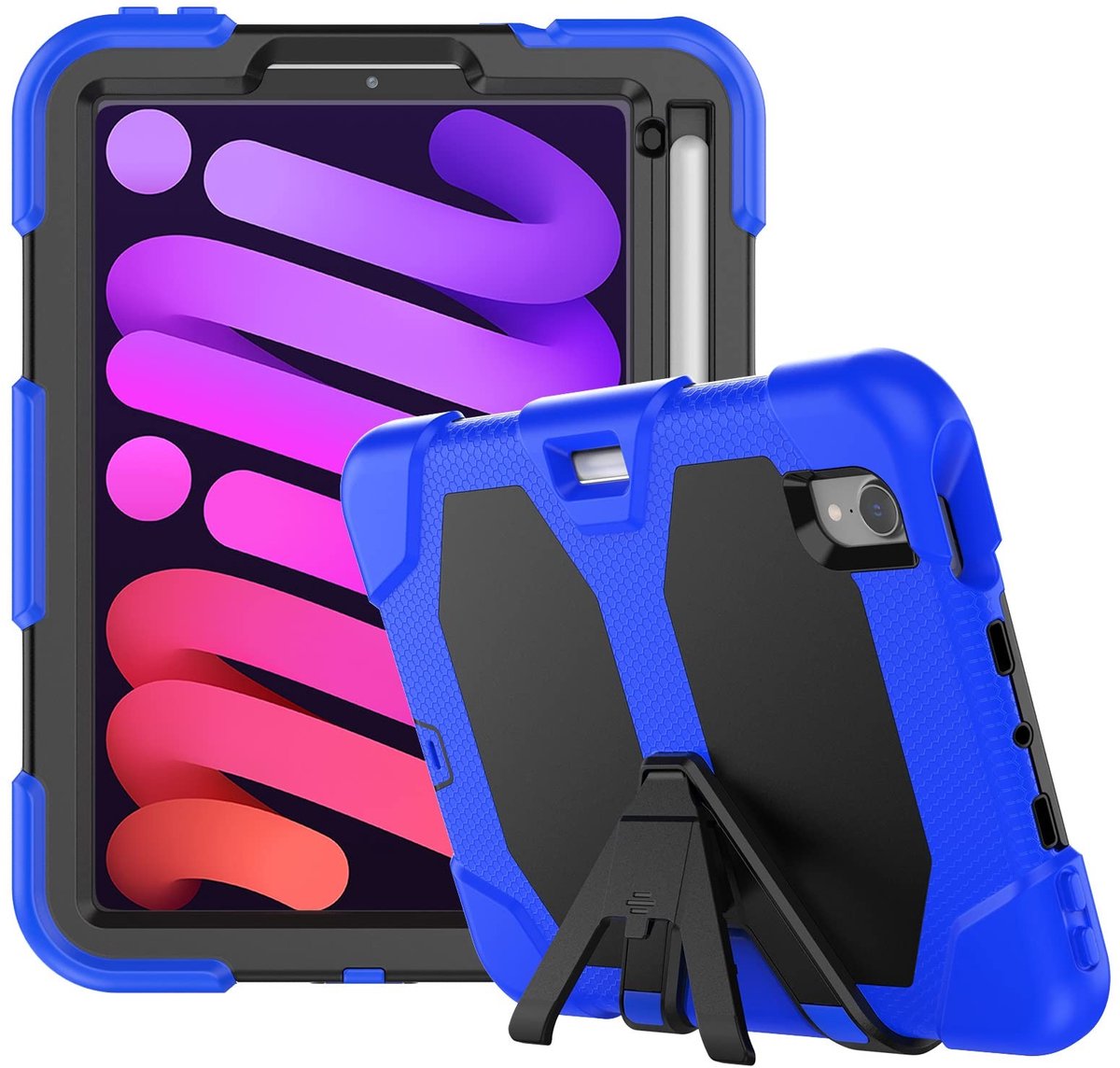 Omgoods - 3-in-1 Beschermhoes met Schermbeschermer en Statief voor iPad Mini 6 (2021) - Blauw