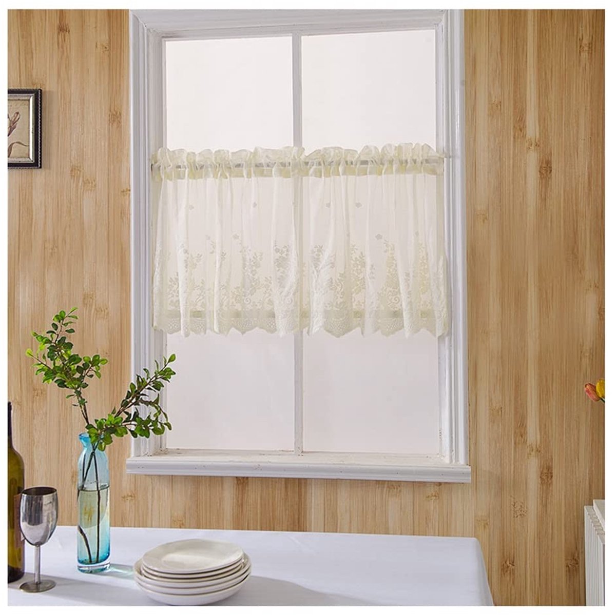 Omgoods - Vintage Lace Sheer Short Curtains - Beige - 54 x 24 Inch