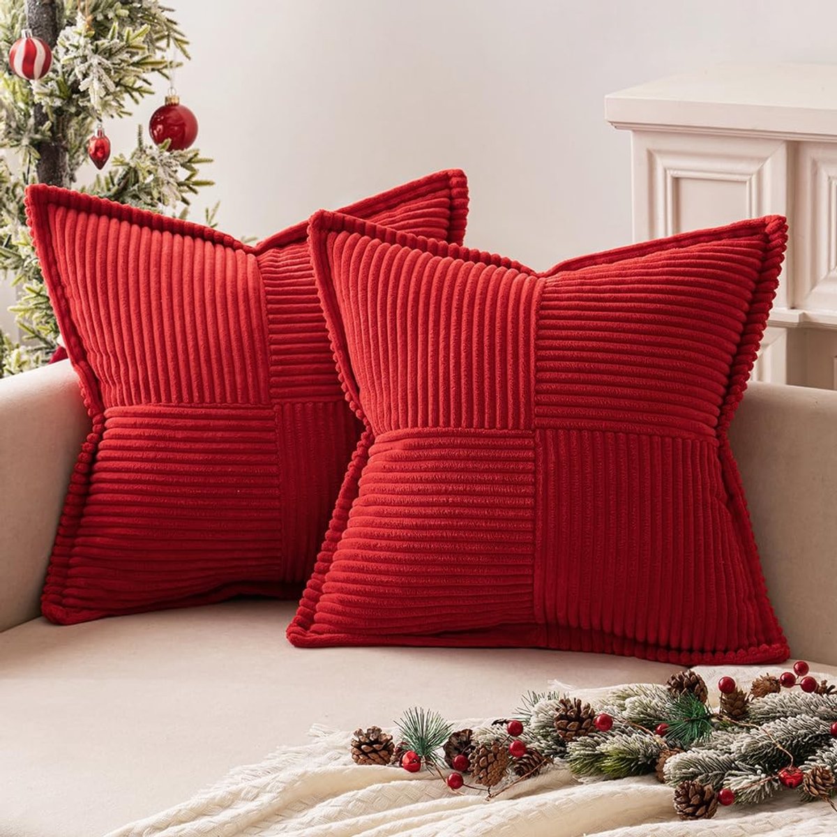 Omgoods - Kerst Corduroy Kussenhoezen Set van 2 - Decoratief voor Winter