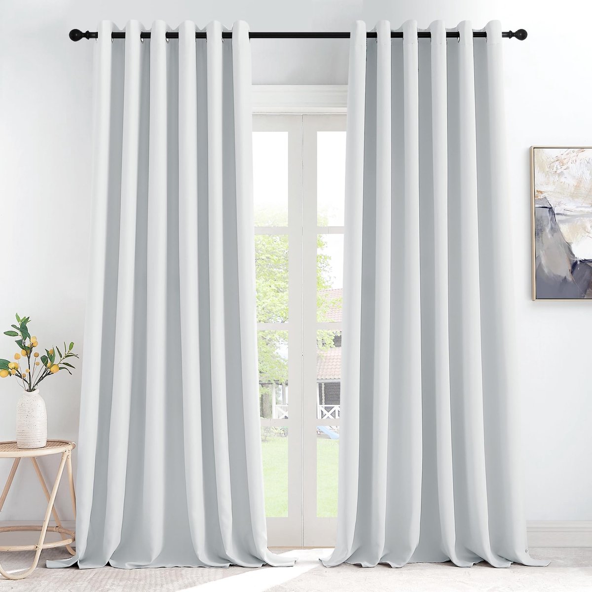 Omgoods - Grijs-Witte Blackout Gordijnen - 200W x 245H cm (2 Panelen) Extra Breed