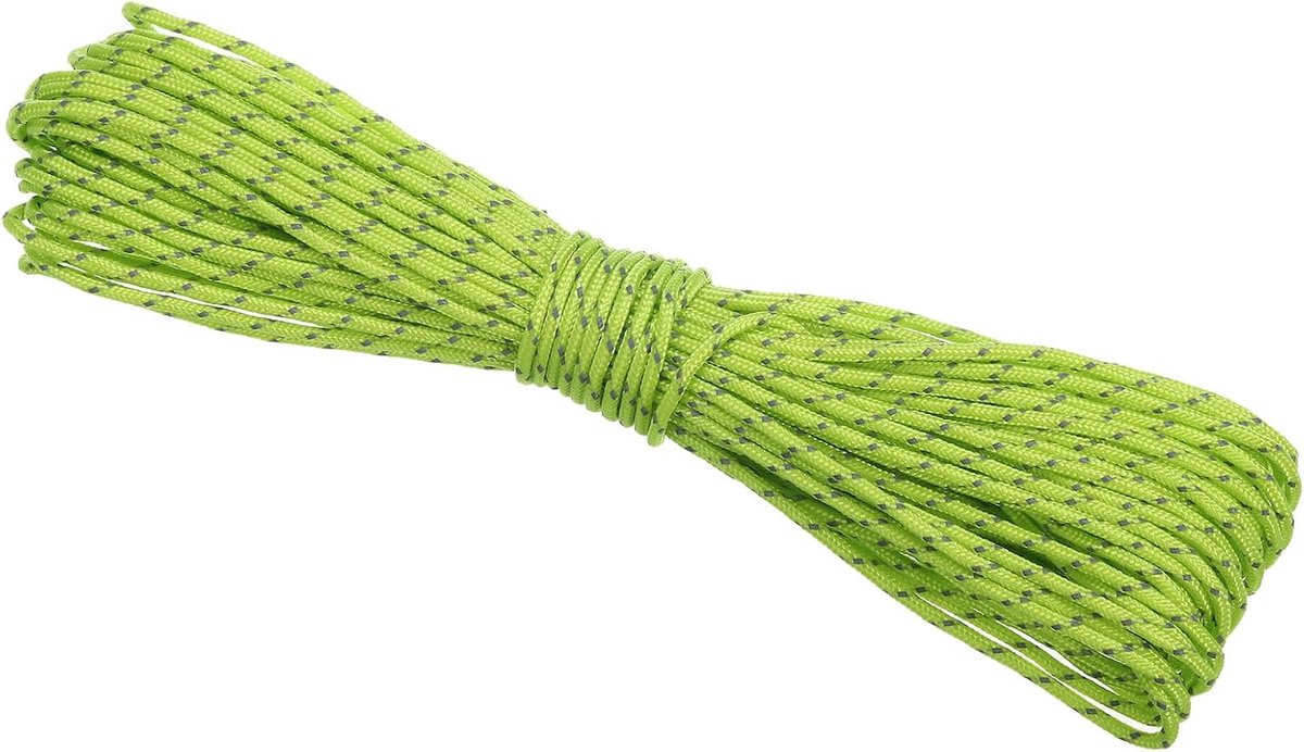 65 Voeten Reflecterende Guyline Camping Paracord, 2mm Tent Cord Guyline Touw Nylon Paracord Touw voor Camping Tent Tarp Wandelen, Fluorescerend Groen (20M)