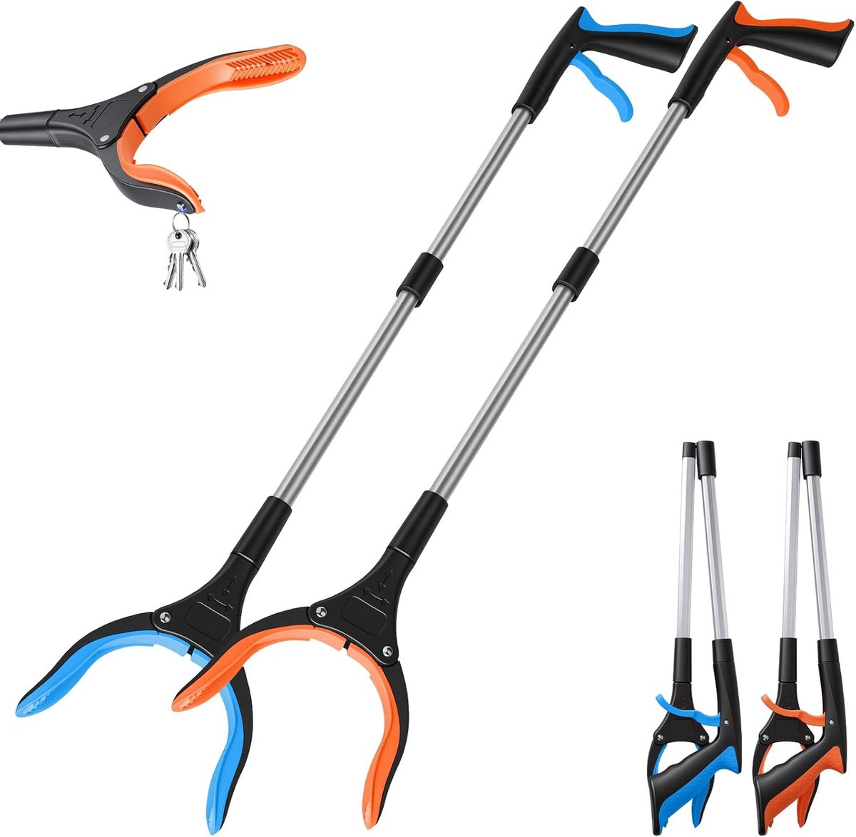 2 stuks grijpers om op te tillen, 83 cm, opvouwbare vuilnistang, vuilnisgrijper met 360° draaibare kop, magneetpunt en antislip handgreep, grijptang voor senioren en kinderen