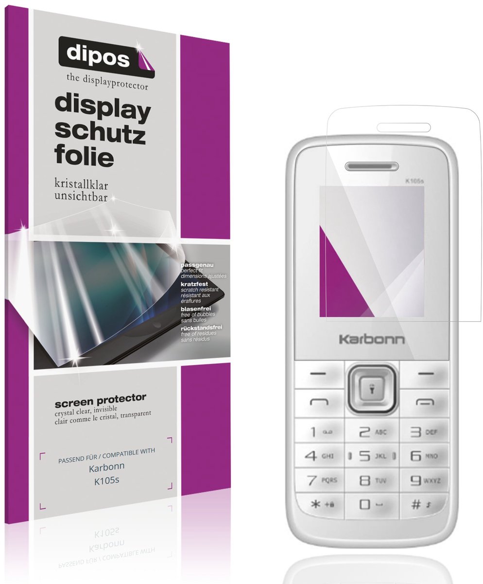 dipos – 4x Beschermfolie geschikt voor Karbonn K105s | Krasbestendige & heldere Screenprotector Ultra-Thin