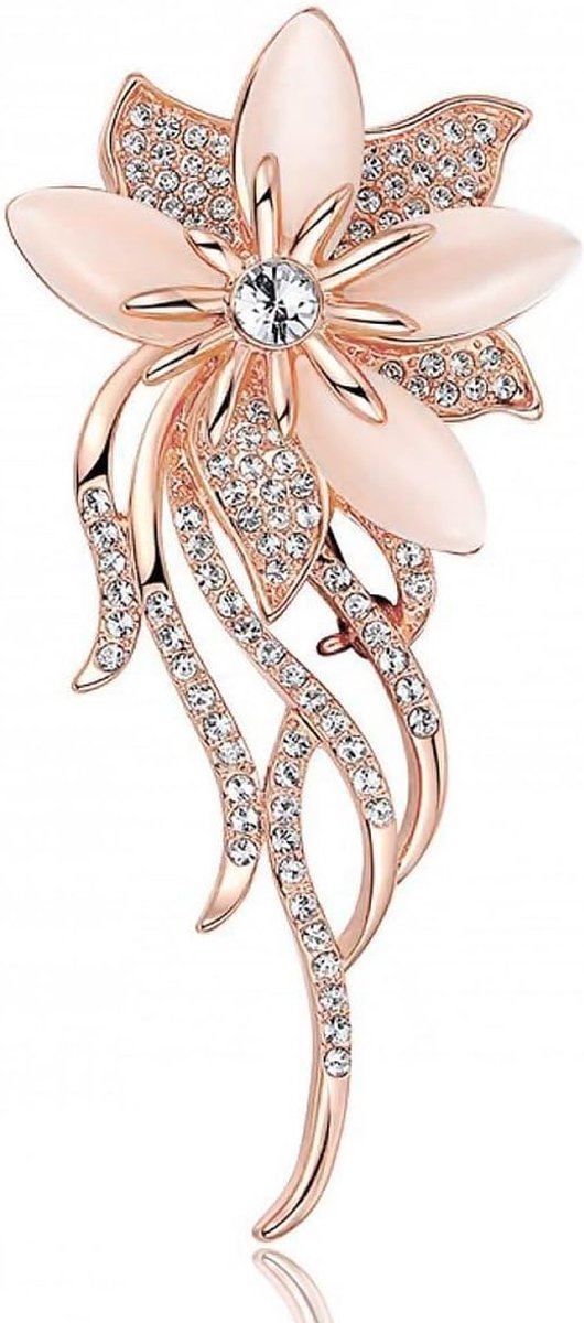 Damesbroche met kunstkattenoog, elegant boeket, bruidssieraden, brochenaald, 12g