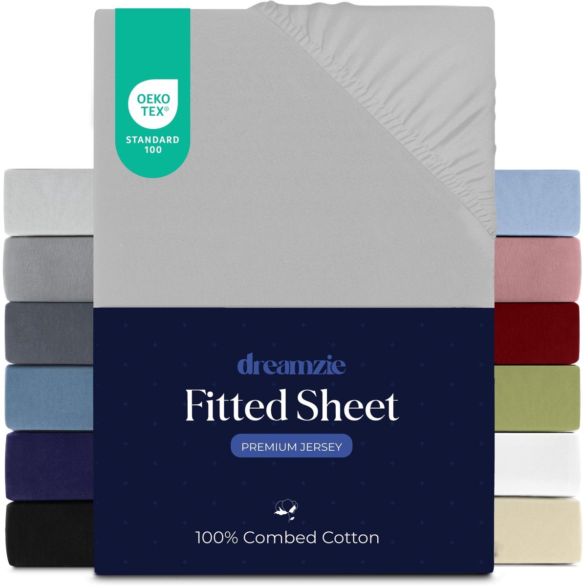 Omgoods - Dreamzie Jersey Fitted Sheet 180 x 200 cm, 100% Katoen, Grijs, Hypoallergeen