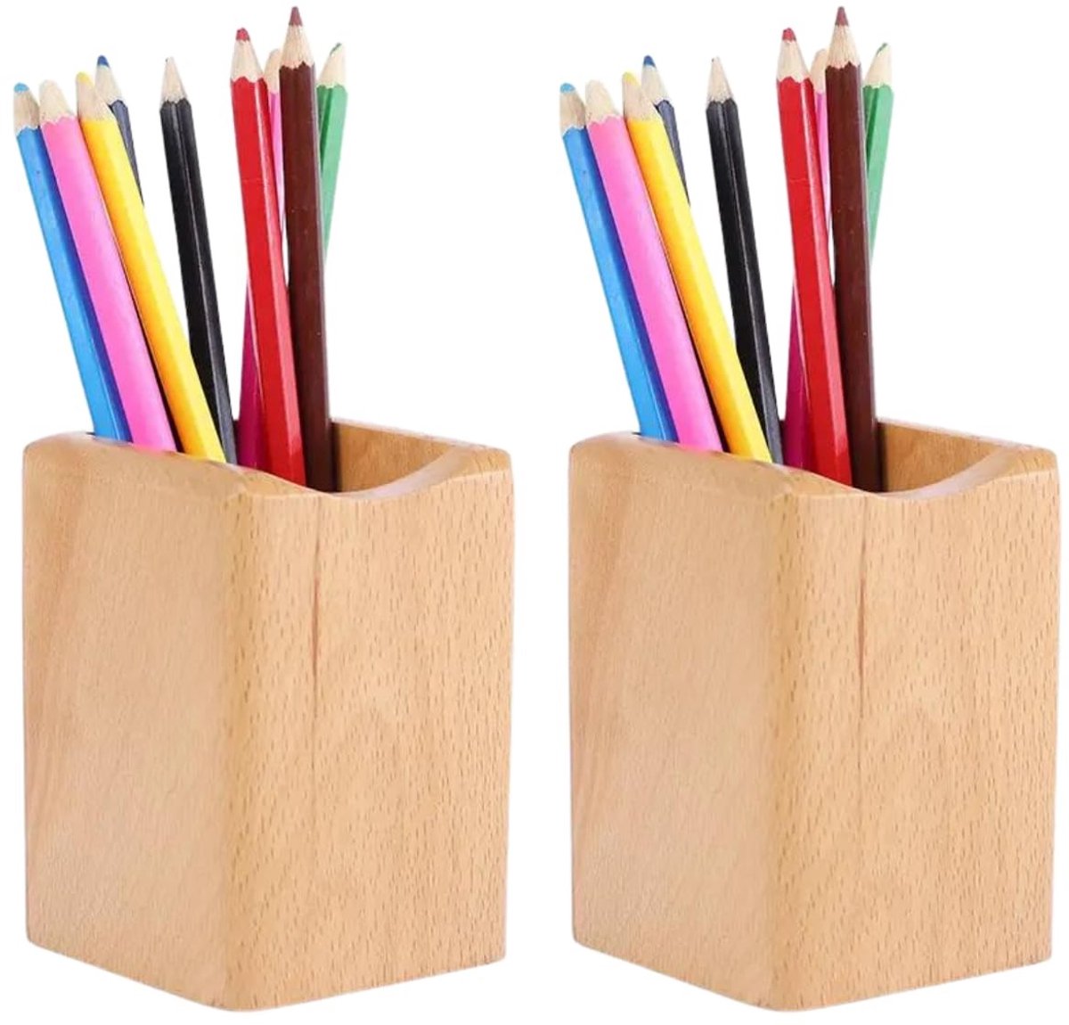 Omgoods - 2 Stuks Houten Pennenhouder - Multifunctionele Bureau Organizer
