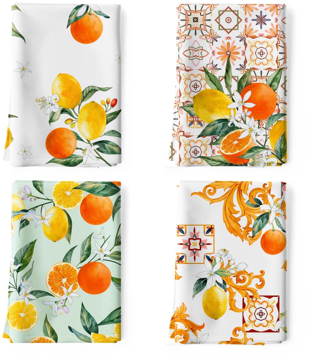 Omgoods - Lemon Keukenhanddoek Set van 4 - 100% Katoen, Sneldrogend, 50x70cm