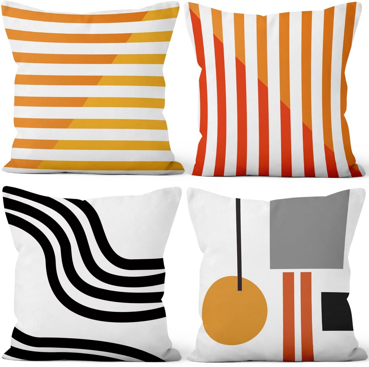 Omgoods - Set van 4 Oranje Rode Gestreepte Kussenhoezen 45 x 45 cm voor Woonkamer en Tuin