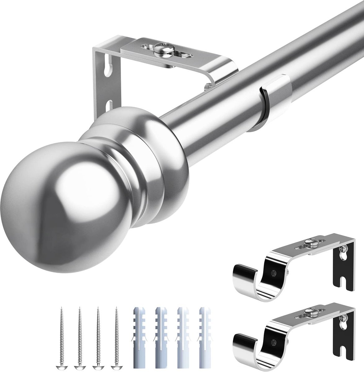 Omgoods - Eenvoudig Uittrekbare Metalen Gordijnroede voor Douche en Raam, Zilver, 30-360 cm