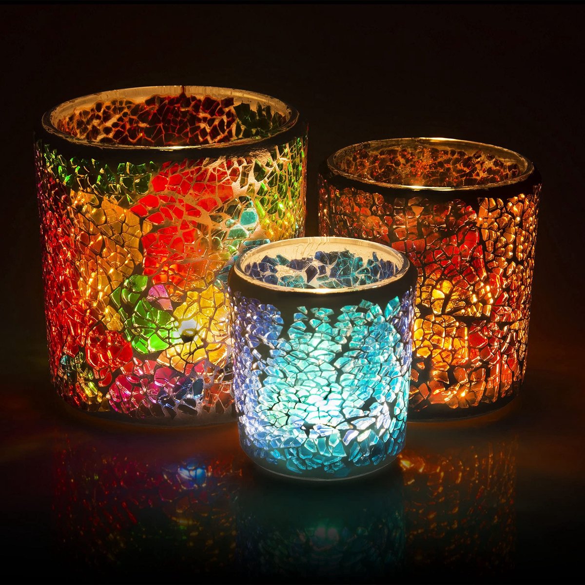 Omgoods - 3x Mosaic Glas Theelichthouders - Handgemaakte Romantische Kaarsenhouders