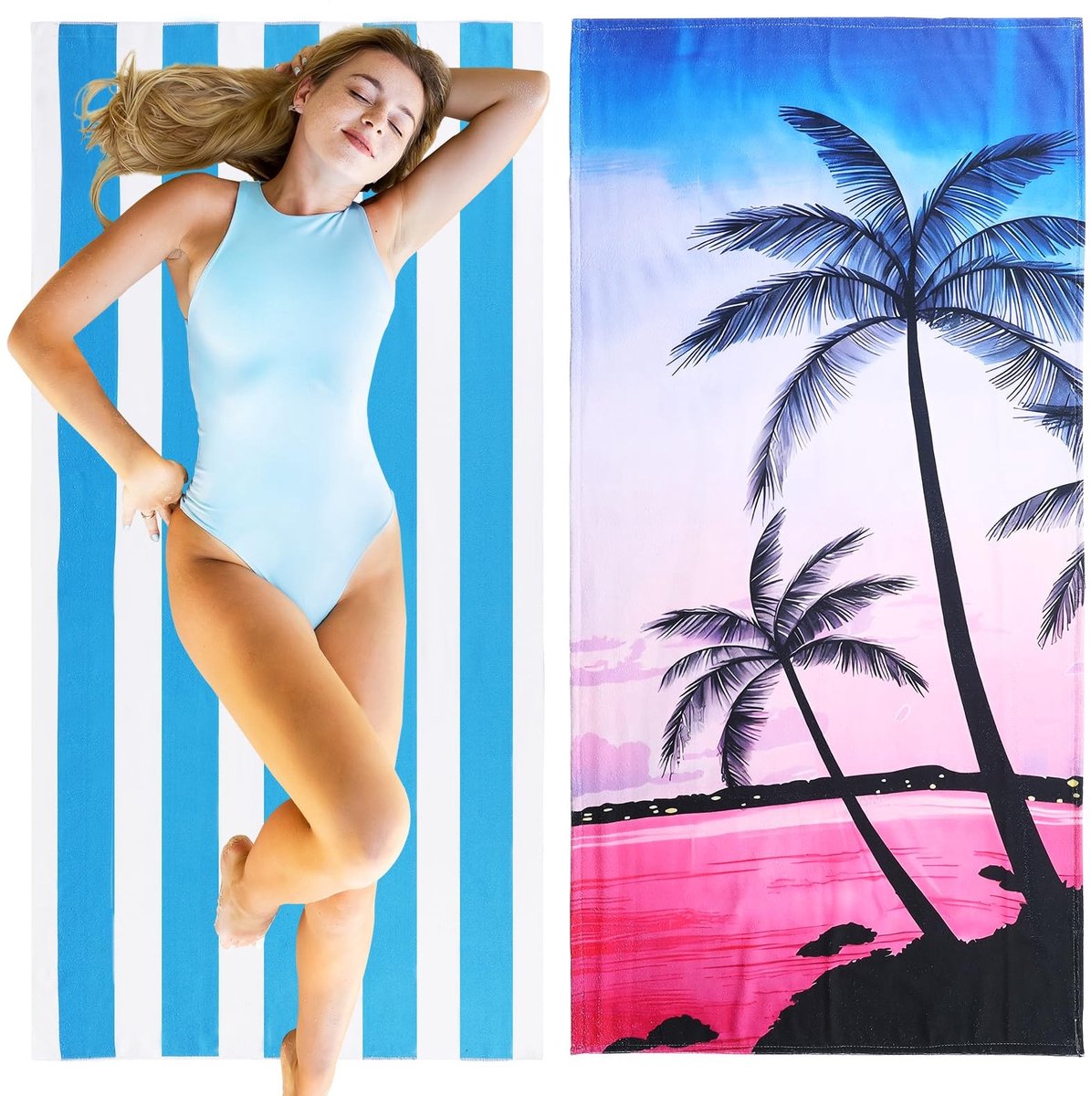 Omgoods - Set van 2 Grote Sneldrogende Microvezel Strandhanddoeken, Compact en Lichtgewicht