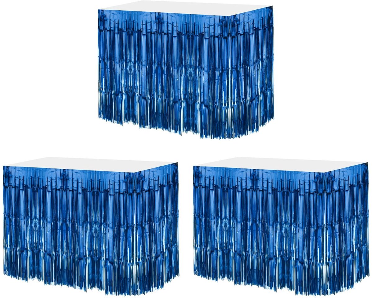 Omgoods - QUARKZMAN 3 Stuks Tafelrokken met Franje - Blauw Folie voor Feestdecoraties