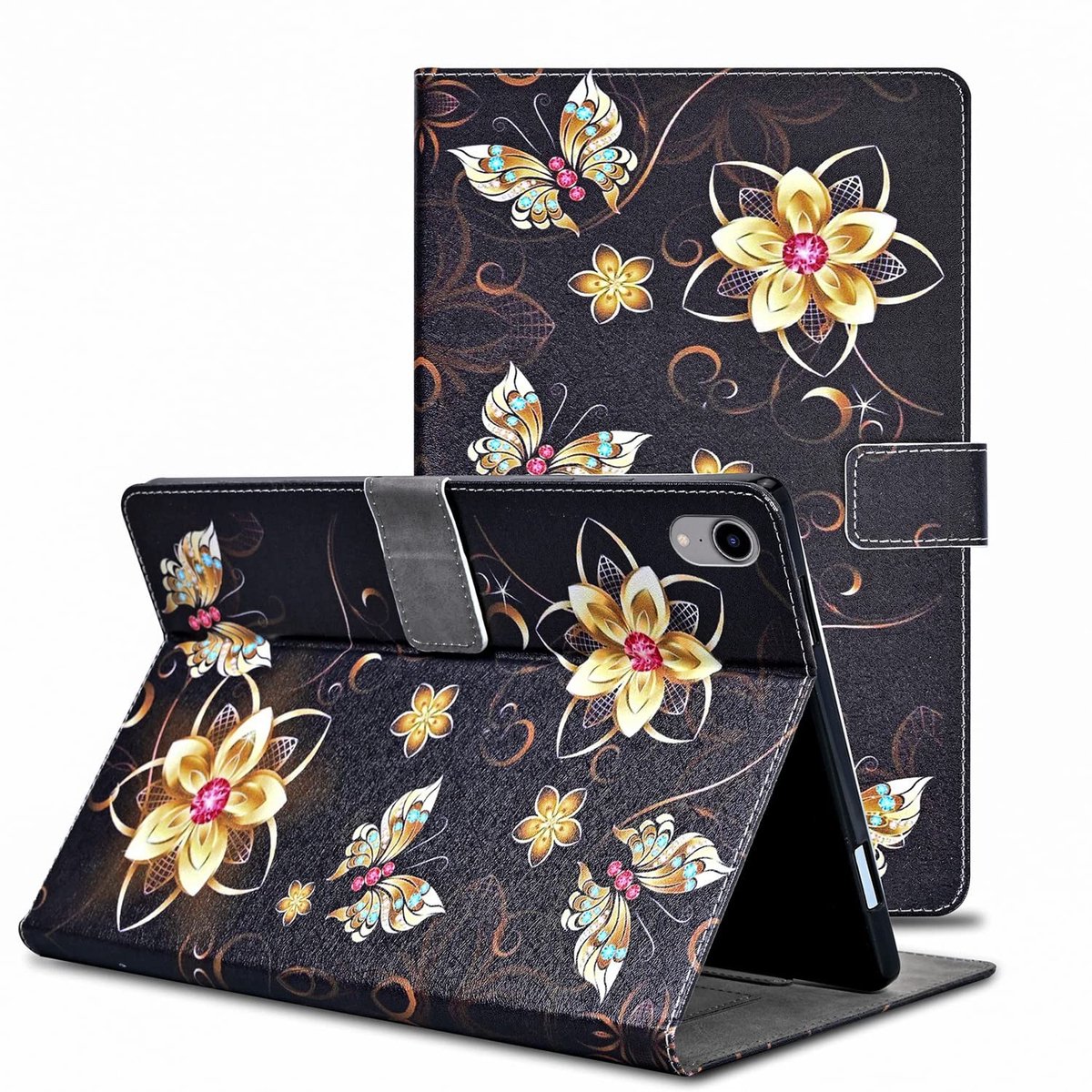 Omgoods - iPad Mini 2021 Case PU Leather - Flip Case Wallet Cover 8.3 inch Golden Butterfly