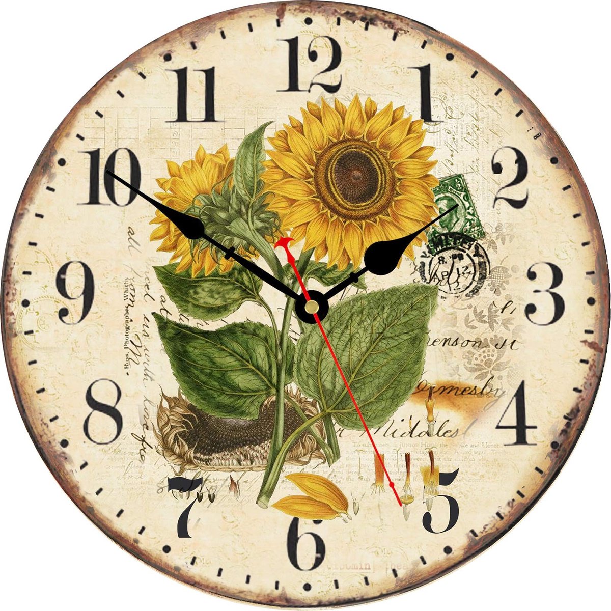 Omgoods - 34cm Zonnebloem Wandklok - Stijlvolle en Stille Klok voor Thuis