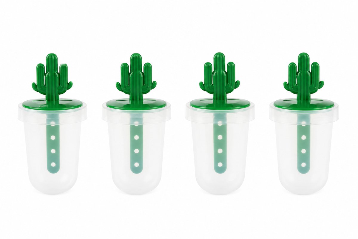 HEM IJsvormpjes Set 4 Stuks - Cactus IJslollymaker - Herbruikbare Waterijs Maker Voor Kinderen - Zelf IJsjes Maken - Fruitijs, Smoothie IJs En Yoghurtijs