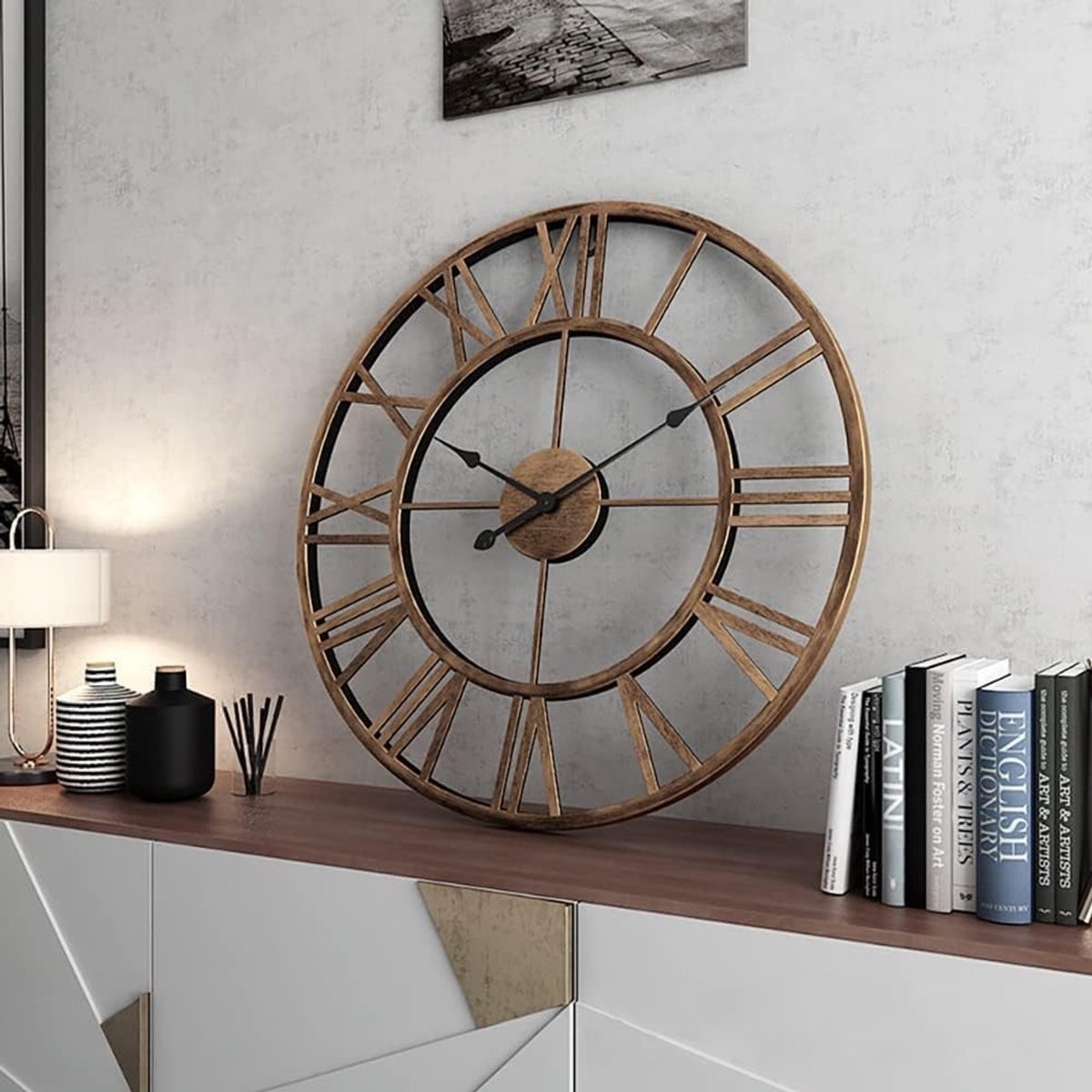 Omgoods - Grote Retro Wandklok 50cm - Vintage Stijl met Romeinse Cijfers