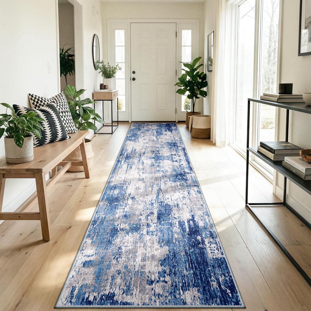 Omgoods - Machinewasbaar Tapijt - 60 x 240 cm - Antislip en Comfortabel - Grijs-Blauw