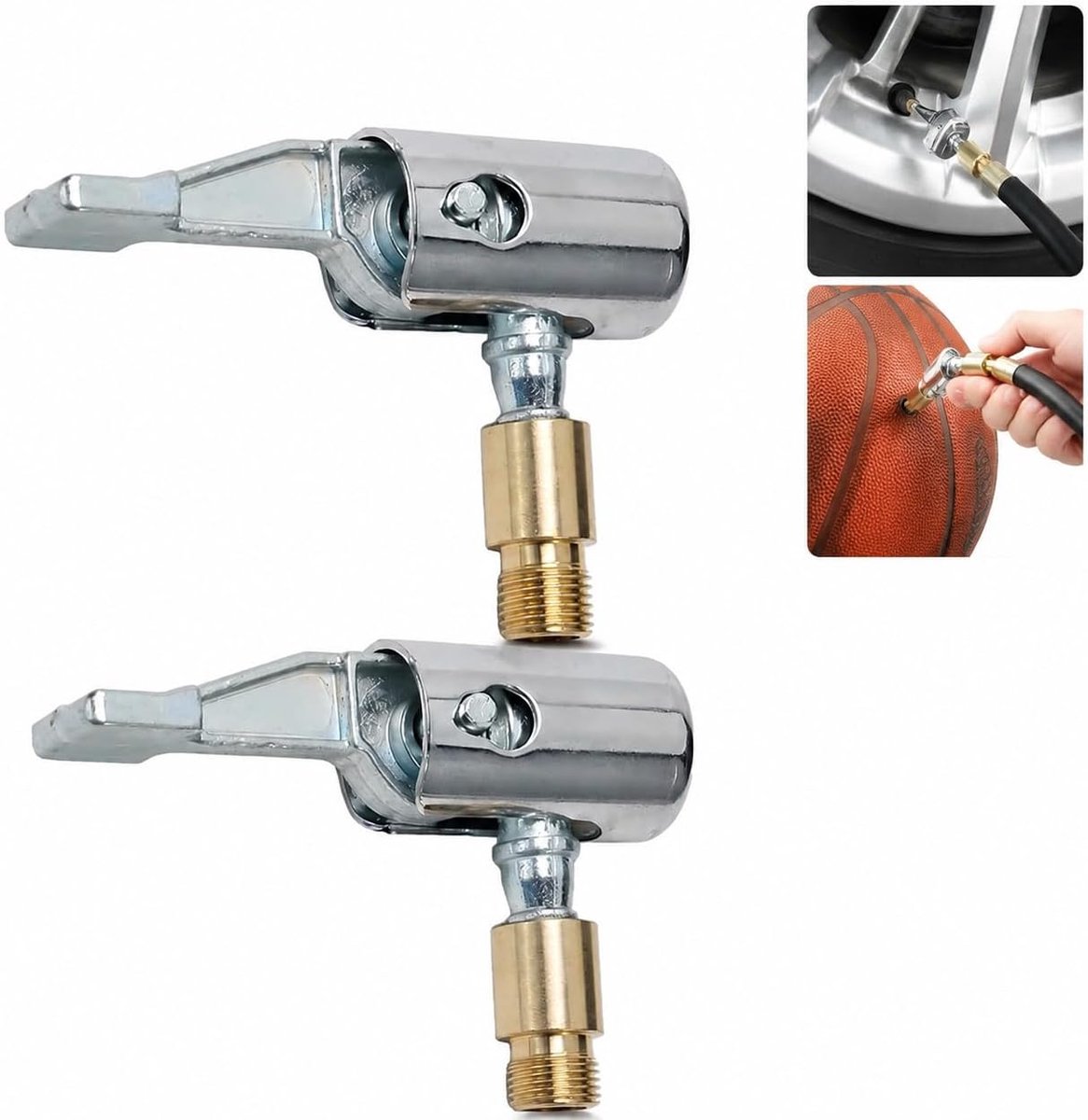 2 stuks 8 mm autoventieladapter met ergonomische hendel – snelle, lekkagevrije bandenvulling voor auto, fiets & SUV – compatibel met alle standaard luchtpompen – draagbaar & roestvrij