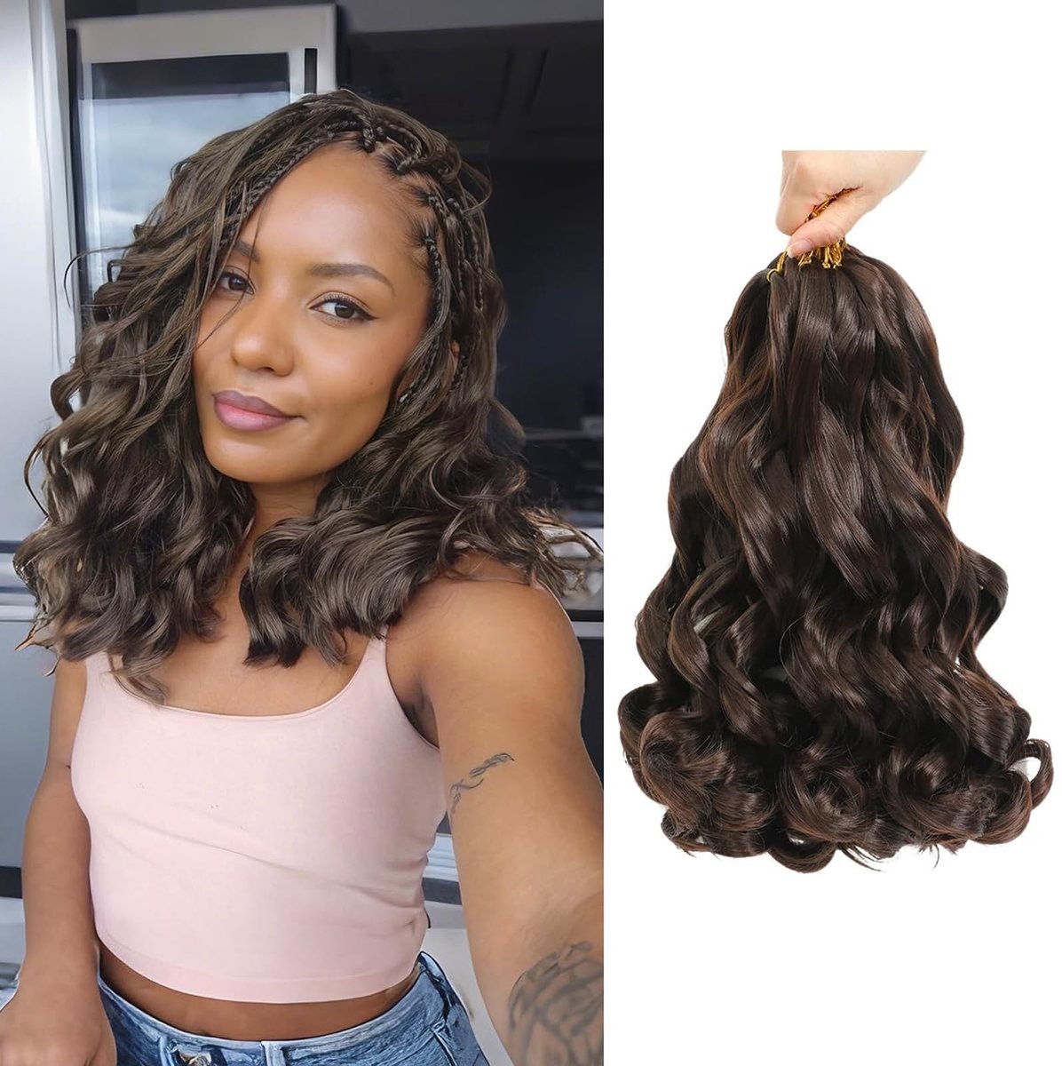 Omgoods- Vlecht Haar 12 Inch - Franse Krullen - 8 Packs - Synthetisch Vlecht Haar - Geschikt voor Diverse Stijlen - Ideaal voor Feestelijke Gelegenheden - Haarextensions