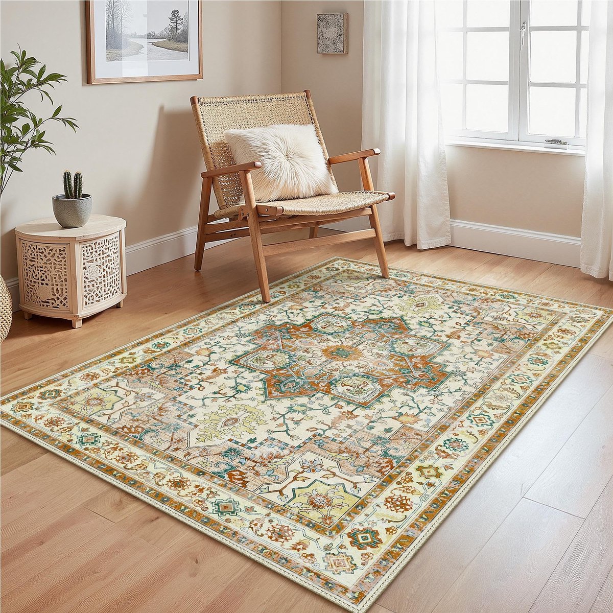 Omgoods - Wasbaar Vintage Tapijt voor Woonkamer en Slaapkamer - 120 x 170 cm - Caramel Bruin