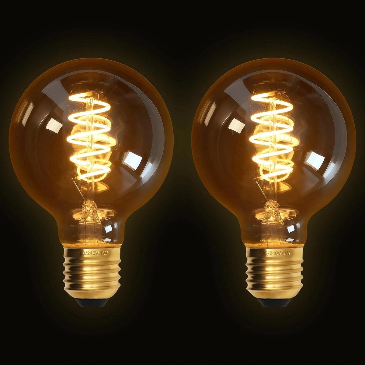 2 Stuks Vintage LED Lampen E27, G80, 4W, 220-240V, Warm geel licht 2200K, Amberkleurig glas, Spiraalfilament, Decoratieve Lampen